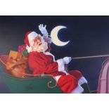 Ed Little (B 1957) "Santa Claus in His Sleigh" Oil