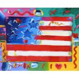 Peter Max "Flag with Heart" Original