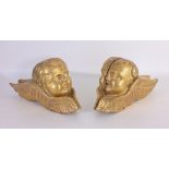 (2) Italian Hand Carved & Gilded Winged Cherubs