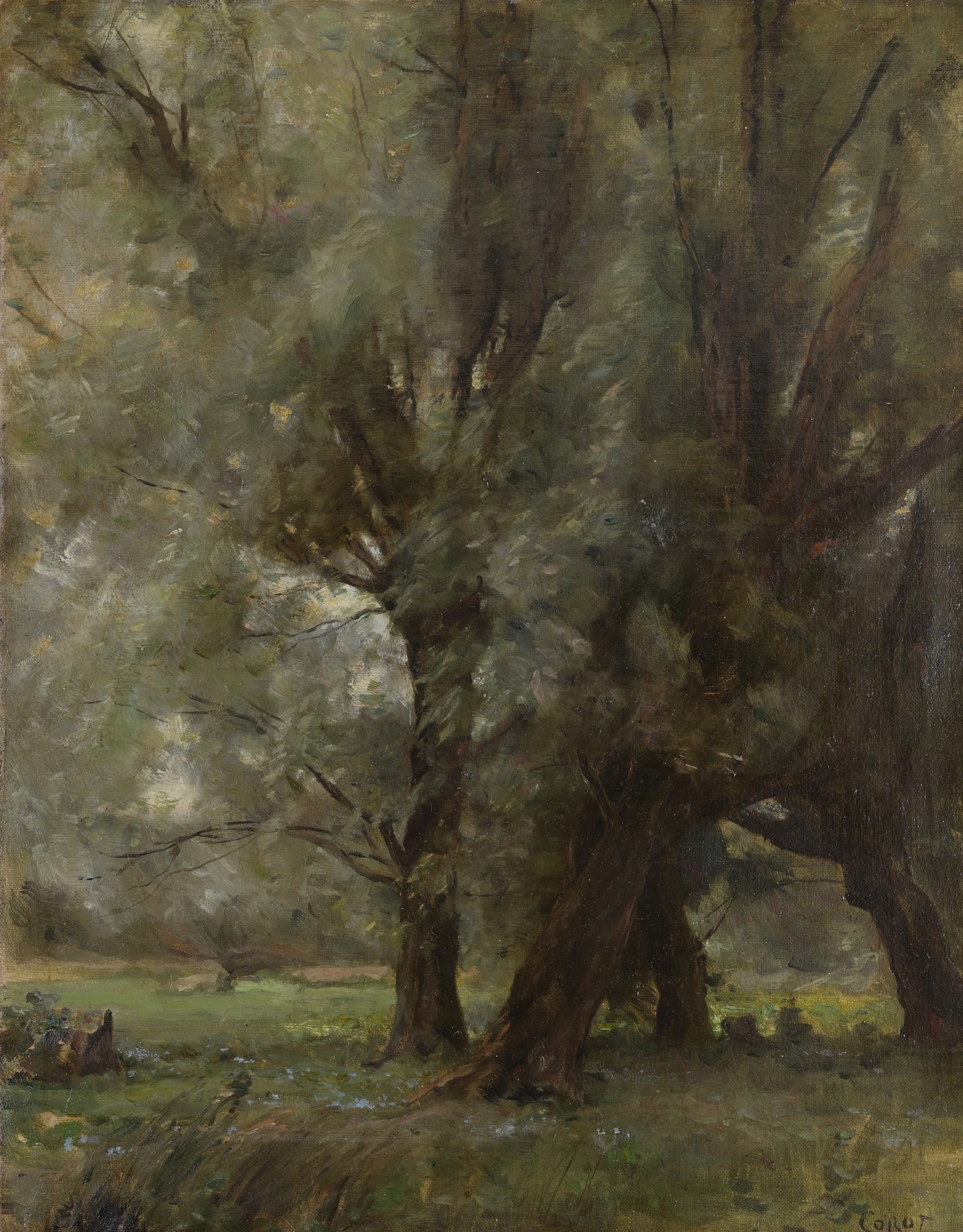 Signed Corot, Wooded Landscape Painting - Bild 2 aus 4