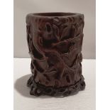 Chinese Agar wood Brushpot and Stand