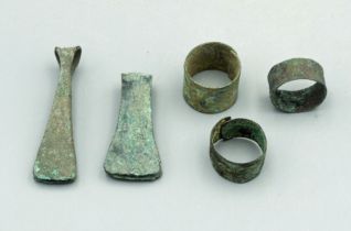 (5) Pre-Columbian Copper Jewelry Items - Peru