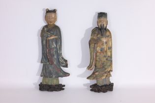 Antique Pair of Chinese Hand Carved Figures