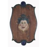 Antique Wood Carved & Painted Clown Plaque