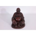 Chinese Carved Wood Figure of a Seated Budai/Hotei