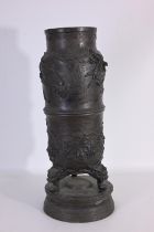 Antique Asian Patinated Metal Tall Vase