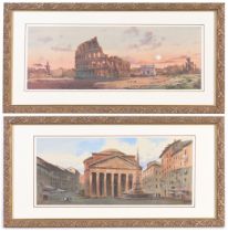 Pair of Italian School Architectural Watercolors