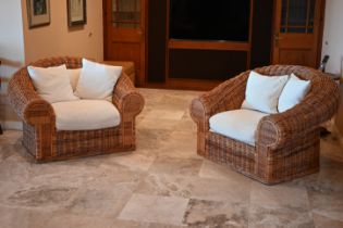 Pair of Whicker Club Chairs w/ Pillows