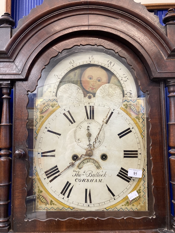 Clocks: Mid 19th cent. Short door mahogany longcase with break arch fretted top surmounted by turned - Image 2 of 3