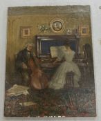 William Banks Fortescue (1850-1924): Oil on canvas, interior with cellist and pianist depicting
