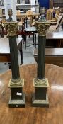 Lighting: 20th cent. Reproduction brass Corinthian column table lamps, a pair. Height 28½ins. (A/F)
