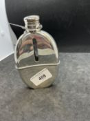 Hallmarked Silver: Hip flask with liner of oval shape, London 1881 Mordan & Co. 5¼ins. x 3¼ins.