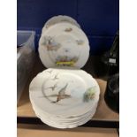 Paris porcelain hand painted plates each depicting a different hunting scene marked with impressed N