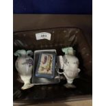 Late 18th/early 19th cent. Miniature Meissen vases painted with flower sprays, a pair, a small