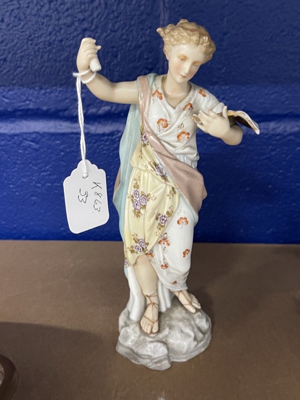 19th cent. German ceramic figurines - two muses, Arts and Music 5½ins. Plus another A/F, 8ins. All - Image 6 of 7