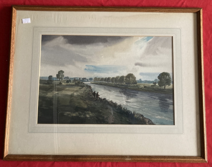 Roy Beddington (1910-1995): Watercolour Fishing on the River Test, signed lower right, framed and - Image 2 of 7