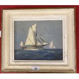 Gallard-Deschamps (1903-1984): Oil on board, tuna fishing boats at sea, signed lower left, framed.