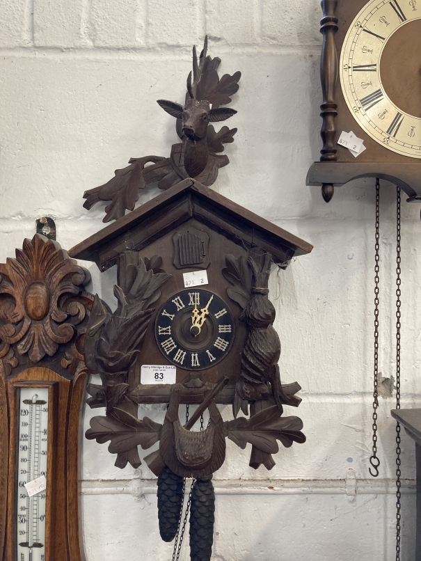 Clocks: Group of three to include 20th century reproduction Dutch start wall clock surmounted by a
