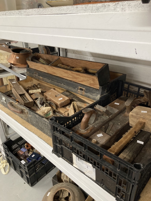 Tools: Early to mid 20th cent. Carpenter's pine toolbox containing a variety of vintage tools - Image 2 of 6