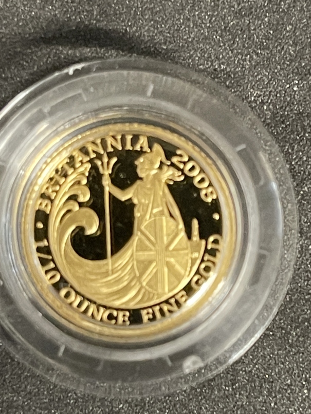 Coins/Numismatics: Royal Mint 2008 Gold Proof Tenth of a Ounce Britannia in Original Case with - Image 3 of 3