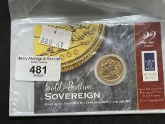 Coins/Numismatics: Elizabeth II 2000 Gold Bullion Sovereign in sealed Royal Mint Bag/Cardboard