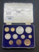 Coins/Numismatics: SOUTH AFRICA. George VI, 1936-52. Gold-Silver-Bronze 11 coin proof set, 1952.