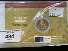 Coins/Numismatics: Elizabeth II 2002 shield back Gold Bullion Sovereign in sealed Royal Mint Bag/