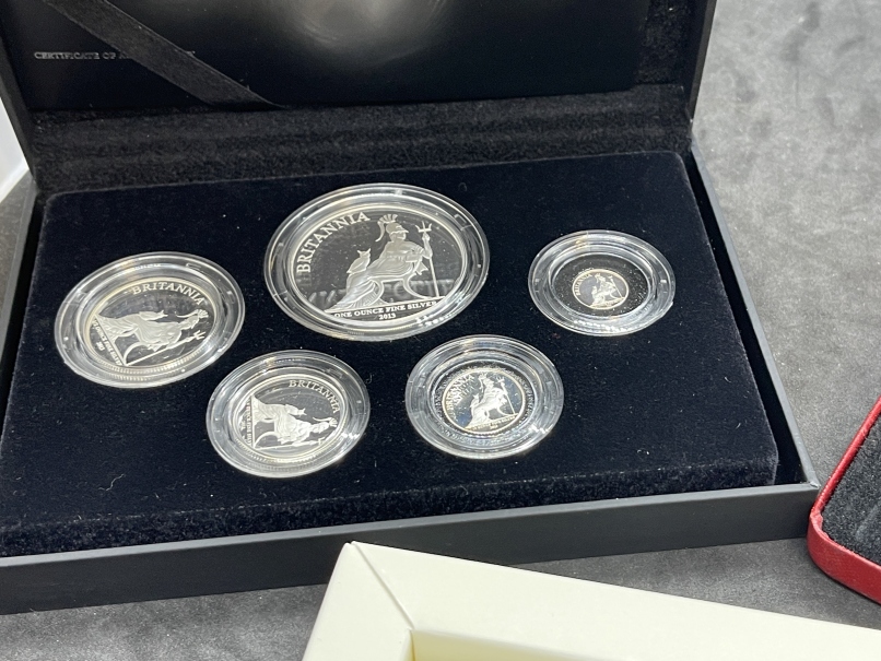 Royal Mint: 2013 UK Britannia Collection five coin silver proof set; 10p, 20p, 50p, £1 and £2 - Image 2 of 7