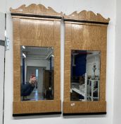20th cent. Biedermeier style mirrors veneered in maple with shaped tops, ebonised moulding and