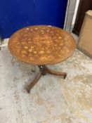 Early 19th cent. Marquetry tilt top table possibly Dutch, the circular top inlaid with flowers, etc.