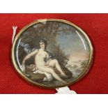 Continental School: Miniature, nude in a landscape in a yellow metal oval frame. 2ins. x 2?ins.