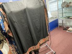 Textiles: Late 19th cent. Shawl, black silk with deep paisley border and fringe, some repair to