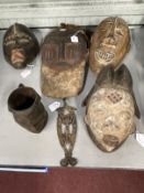 Tribal Art: Bronze Lobi pendant, Kuba cup, Pala mask and two other masks. (6)