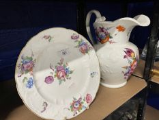 19th cent. Coalport porcelain blind relief hand painted with roses and other flowers, plate 10ins.