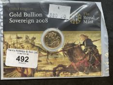 Coins/Numismatics: Elizabeth II 2008 Gold Bullion Sovereign in sealed Royal Mint Bag/Cardboard