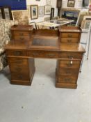 19th cent. Mahogany desk with integral reading slope with leather skiver, two four drawer pedestal