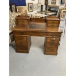 19th cent. Mahogany desk with integral reading slope with leather skiver, two four drawer pedestal