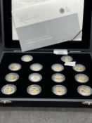 Coins/Numismatics: Royal Mint One Pound Coin 25th Anniversary silver proof collection, of fourteen