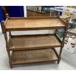 19th cent. Oak three tier buffet each shelf with an oak gallery, supported by turned columns. 40ins.