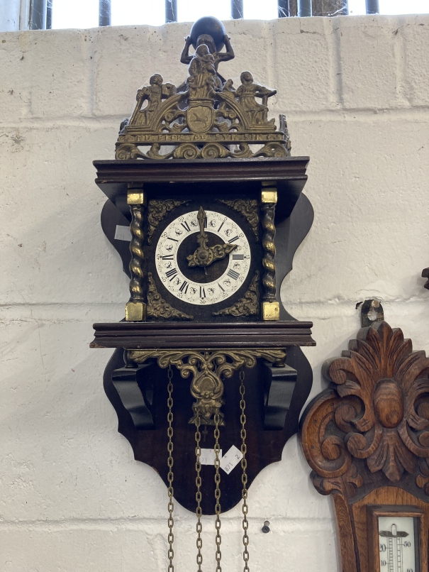 Clocks: Group of three to include 20th century reproduction Dutch start wall clock surmounted by a - Image 5 of 5