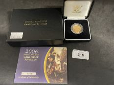 Coins/Numismatics: Elizabeth II, 1953-2022. Gold sovereign, 2006. Royal Mint. Proof no 1490 with