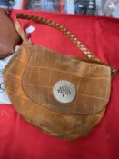 Fashion: Mulberry tan suede handbag, removable/adjustable plaided leather shoulder strap, the
