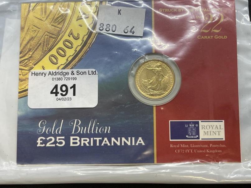 Coins/Numismatics: Elizabeth II 2000 Gold Bullion £25 Britannia in sealed Royal Mint Bag/Cardboard