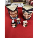 20th cent. Ceramics: Two large Royal Doulton character jugs 'Grammy' and 'Parson Brown' plus three