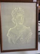Royal Memorabilia: Coronation 1953 Queen Elizabeth blind relief portrait in an easel frame. 23¾