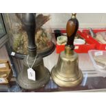 19th cent. School hand bell with ebony handle plus 20th century hand bell. 9½ins.