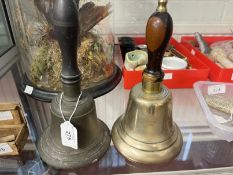 19th cent. School hand bell with ebony handle plus 20th century hand bell. 9½ins.