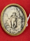 Continental School: 19th cent. Miniature portrait on ivory, putto stood by a tree with inscription