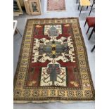 Carpets & Rugs: 20th cent. Kazak style Turkish made carpet, red ground with three medallions,
