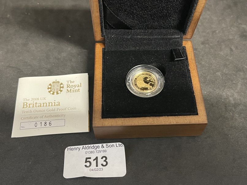 Coins/Numismatics: Royal Mint 2008 Gold Proof Tenth of a Ounce Britannia in Original Case with